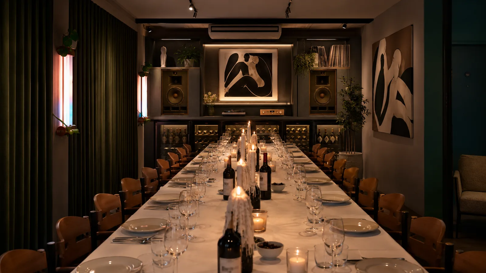 The candlelit private dining room at Faith In Strangers
